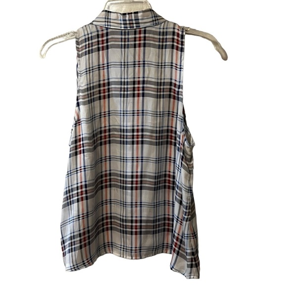 Equipment 100% Silk Mina Plaid sleeveless button down collared blouse white M - Picture 6 of 16